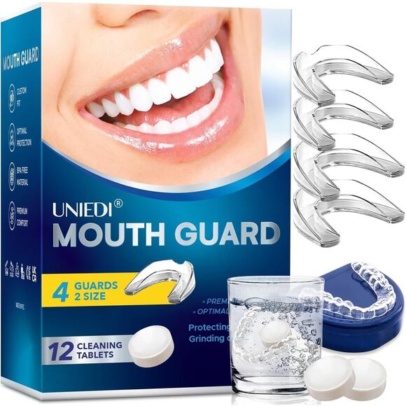 Anti Grinding Mouth Guard for Teeth Clenching at Night 4 Guards & 12 Clean Tabs - Picture 1 of 7